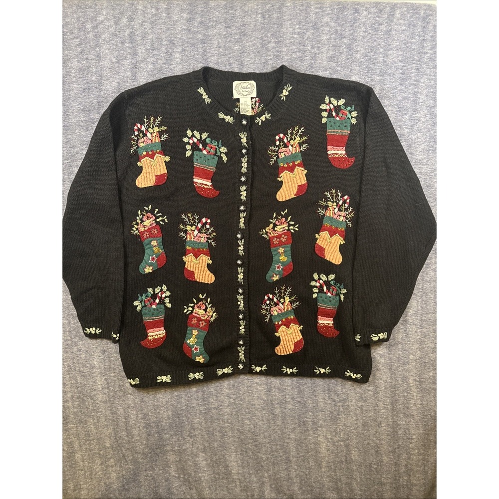 Vintage Stitches In Time Christmas‎ Embroidered Cardigan Sweater Size 2X Women